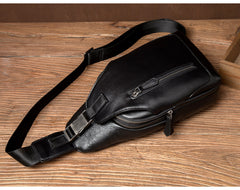 Cool Black Leather Mens Sling Bags Crossbody Pack Black Chest Bags Sling Pack for men - iwalletsmen