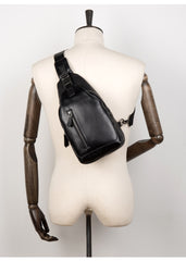 Cool Black Leather Mens Sling Bags Crossbody Pack Black Chest Bags Sling Pack for men - iwalletsmen