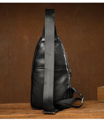 Black Leather Mens Cool Sling Pack Sling Bags Black Crossbody Packs Chest Bag for men - iwalletsmen