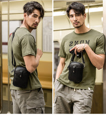 Black Leather Mens Small Belt Pouch Phone Shoulder Bag Belt Bag Side Bag for men - iwalletsmen