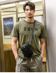 Black Leather Mens Small Belt Pouch Phone Shoulder Bag Belt Bag Side Bag for men - iwalletsmen
