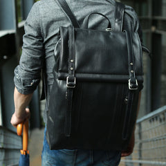 Black Leather Mens Backpack Travel Backpacks Laptop Backpack for men - iwalletsmen