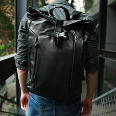 Black Leather Mens Backpacks Travel Backpacks Laptop Backpack for men - iwalletsmen