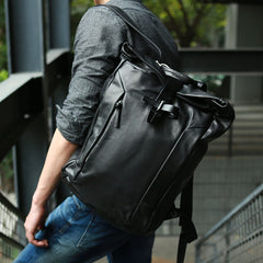 Black Leather Mens Backpacks Travel Backpacks Laptop Backpack for men - iwalletsmen
