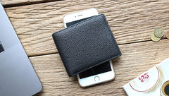Black Leather Mens Bifold Small Wallet Front Pocket Wallet Slim Small Wallet for Men - iwalletsmen