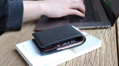 Black Leather Mens Bifold Small Wallet Front Pocket Wallet Slim Small Wallet for Men - iwalletsmen