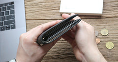 Black Leather Mens Bifold Small Wallet Front Pocket Wallet Slim Small Wallet for Men - iwalletsmen