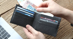 Black Leather Mens Bifold Small Wallet Front Pocket Wallet Slim Small Wallet for Men - iwalletsmen