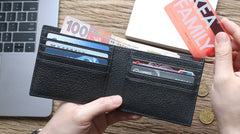 Black Leather Mens Bifold Small Wallet Front Pocket Wallet Slim Small Wallet for Men - iwalletsmen