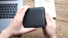 Black Leather Mens Bifold Small Wallet Front Pocket Wallet Slim Small Wallet for Men - iwalletsmen