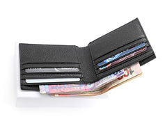 Black Leather Mens Bifold Small Wallet Front Pocket Wallet Slim Small Wallet for Men - iwalletsmen