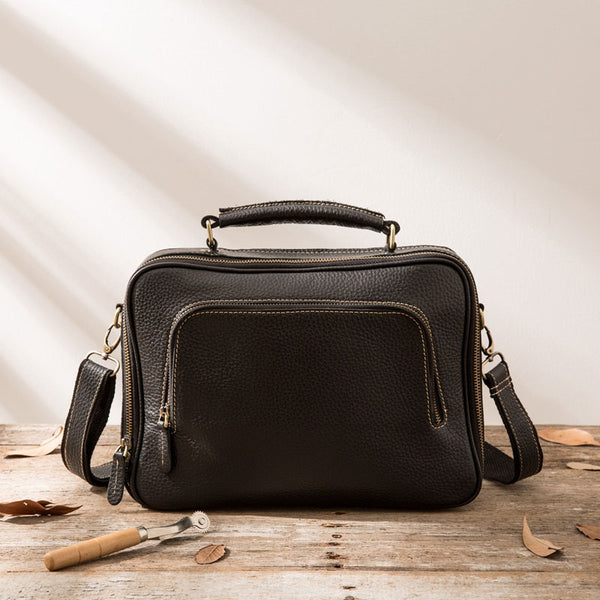 Black Leather Mens Briefcase Work Bag Laptop Bag Business Bag for Men - iwalletsmen