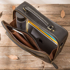 Black Leather Mens Briefcase Work Bag Laptop Bag Business Bag for Men - iwalletsmen