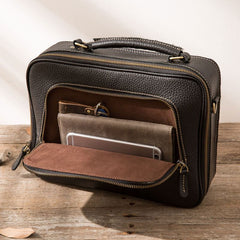 Black Leather Mens Briefcase Work Bag Laptop Bag Business Bag for Men - iwalletsmen
