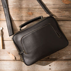 Black Leather Mens Briefcase Work Bag Laptop Bag Business Bag for Men - iwalletsmen