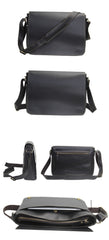 Casual Black Leather Mens 11 inches Courier Bags Messenger Bag Vintage Brown Postman Bags For Men - iwalletsmen