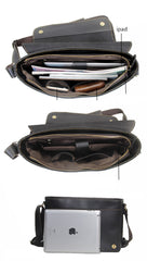 Casual Black Leather Mens 11 inches Courier Bags Messenger Bag Vintage Brown Postman Bags For Men - iwalletsmen