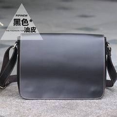 Casual Black Leather Mens 11 inches Courier Bags Messenger Bag Vintage Brown Postman Bags For Men - iwalletsmen