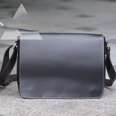 Casual Black Leather Mens 11 inches Courier Bags Messenger Bag Vintage Brown Postman Bags For Men - iwalletsmen