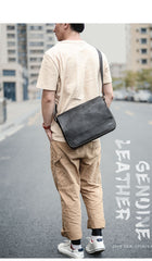 Casual Black Leather Mens 11 inches Courier Bags Messenger Bag Vintage Brown Postman Bags For Men - iwalletsmen