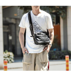 Black Leather Mens Casual Small Courier Bags Messenger Bags Gray Postman Bag For Men - iwalletsmen