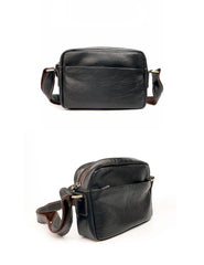 Black Leather Mens Casual Small Courier Bags Messenger Bags Gray Postman Bag For Men - iwalletsmen