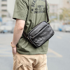 Black Leather Mens Casual Small Courier Bags Messenger Bags Gray Postman Bag For Men - iwalletsmen