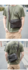 Black Leather Mens Casual Small Courier Bags Messenger Bags Gray Postman Bag For Men - iwalletsmen