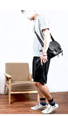 Black Leather Mens Casual Side Bag Courier Bag Black Messenger Bags Black Postman Bag For Men - iwalletsmen