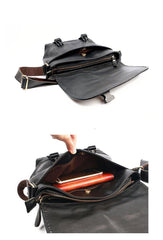 Black Leather Mens Casual Side Bag Courier Bag Black Messenger Bags Black Postman Bag For Men - iwalletsmen