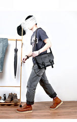 Black Leather Mens Casual Side Bag Courier Bag Black Messenger Bags Black Postman Bag For Men - iwalletsmen