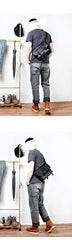 Black Leather Mens Casual Side Bag Courier Bag Black Messenger Bags Black Postman Bag For Men - iwalletsmen