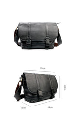 Black Leather Mens Casual Side Bag Courier Bag Black Messenger Bags Black Postman Bag For Men - iwalletsmen