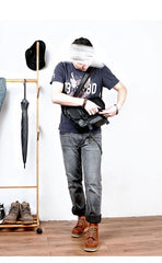 Black Leather Mens Casual Side Bag Courier Bag Black Messenger Bags Black Postman Bag For Men - iwalletsmen