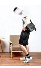 Black Leather Mens Casual Side Bag Courier Bag Black Messenger Bags Black Postman Bag For Men - iwalletsmen