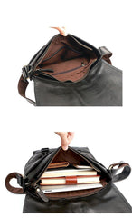 Black Leather Mens Casual Side Bag Courier Bag Black Messenger Bags Black Postman Bag For Men - iwalletsmen