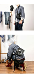 Black Leather Mens Casual Small Courier Bag Messenger Bags Brown Postman Bag For Men - iwalletsmen