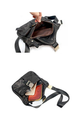 Black Leather Mens Casual Small Courier Bag Messenger Bags Brown Postman Bag For Men - iwalletsmen