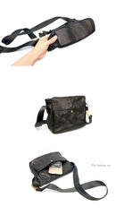 Black Leather Mens Casual Small Courier Bag Messenger Bags Brown Postman Bag For Men - iwalletsmen