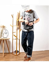 Black Leather Mens Casual Small Courier Bag Messenger Bags Brown Postman Bag For Men - iwalletsmen
