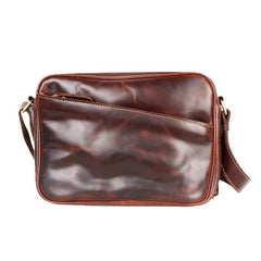 Black Leather Mens Casual Small Courier Bags Messenger Bag Amber Brown Postman Bags For Men - iwalletsmen