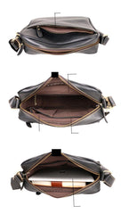 Black Leather Mens Casual Small Courier Bags Messenger Bag Amber Brown Postman Bags For Men - iwalletsmen