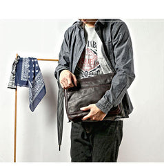 Casual Black Leather Mens Courier Bags Messenger Bags Brown Postman Bags For Men - iwalletsmen