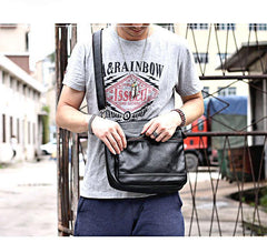Casual Black Leather Mens Courier Bags Messenger Bags Brown Postman Bags For Men - iwalletsmen