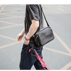 Black Leather Mens Casual Small Courier Bags Messenger Bag Dark Coffee Postman Bags For Men - iwalletsmen