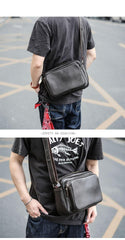 Black Leather Mens Casual Small Courier Bags Messenger Bag Dark Coffee Postman Bags For Men - iwalletsmen