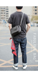 Black Leather Mens Casual Small Courier Bags Messenger Bag Dark Coffee Postman Bags For Men - iwalletsmen