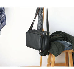 Black Leather Mens Casual Small Courier Bags Messenger Bag Dark Coffee Postman Bags For Men - iwalletsmen