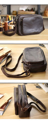 Black Leather Mens Casual Small Courier Bags Messenger Bag Dark Coffee Postman Bags For Men - iwalletsmen