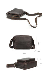 Black Leather Mens Casual Small Courier Bags Messenger Bag Dark Coffee Postman Bags For Men - iwalletsmen